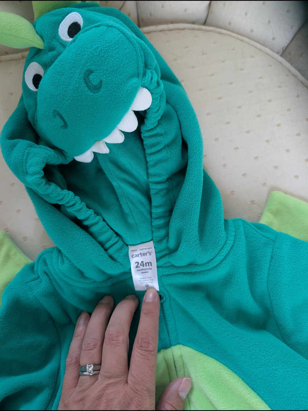 Carter's Green Dinosaur Hoodie Costume Set with Lime Belly - Picture 3 of 3